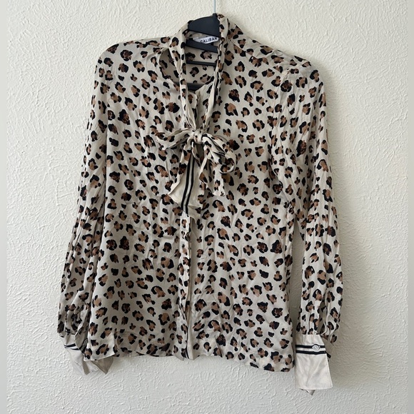 CALIBAN Animal Print Silk Shirt In Cream - Picture 2 of 9